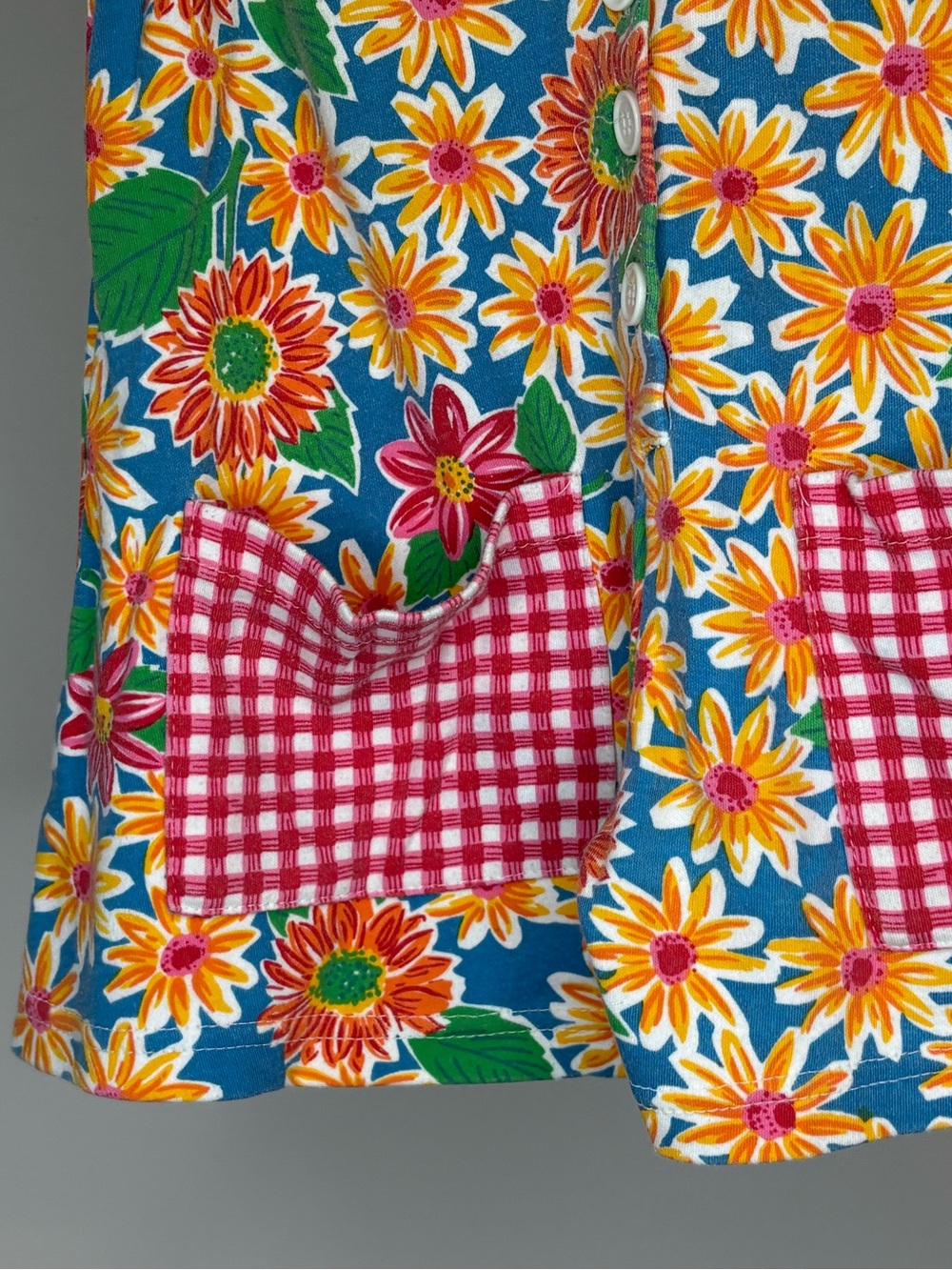 Vintage 90’s High Impact Floral and Gingham Button Front Romper Size Small - Picture 2 of 6